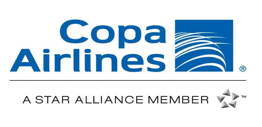 Copa Airlines logo featuring blue text and icon representing air travel and global connectivity.