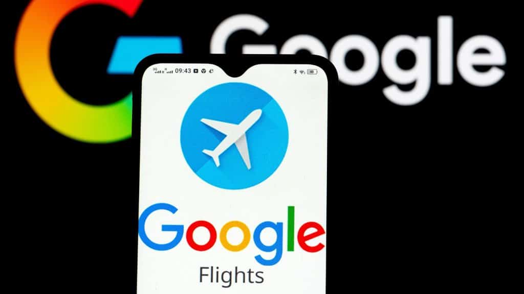 Google Flights mobile app interface on smartphone screen for travel booking.